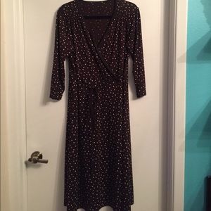 Brown Dotted Wrap Dress