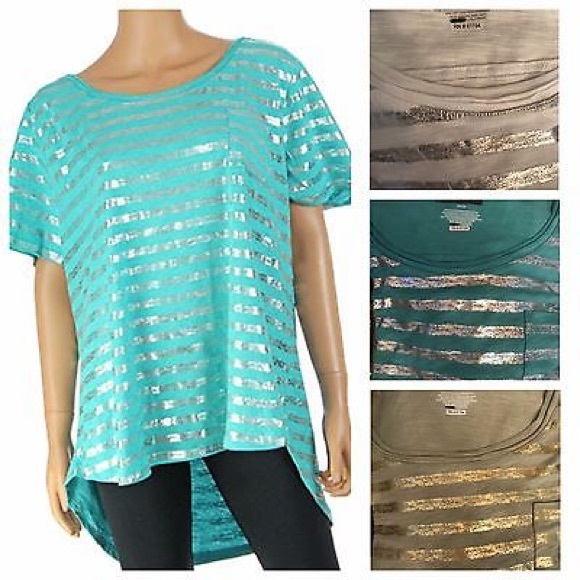 Lane Bryant Tops - HP 🎉 Lane Bryant Scoop Neck Foiled Stripe Top