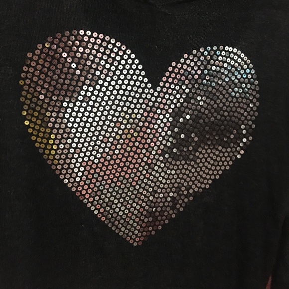 black lightweight heart sequined sweater w/ hood - Picture 2 of 3