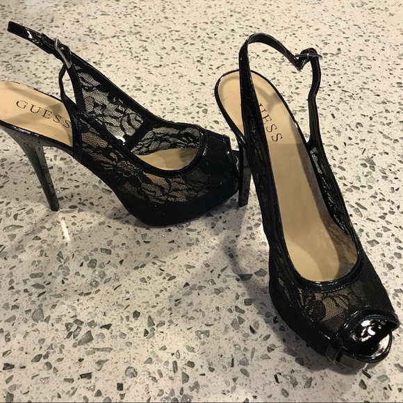 Guess black lace peep toe heels - Picture 3 of 7