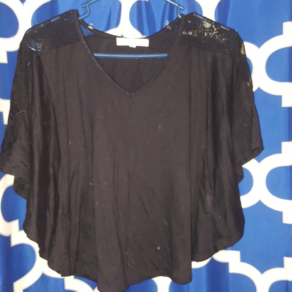 Black crop top with flowy lace sleeves