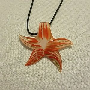 Blown glass Starfish necklace with leather chain