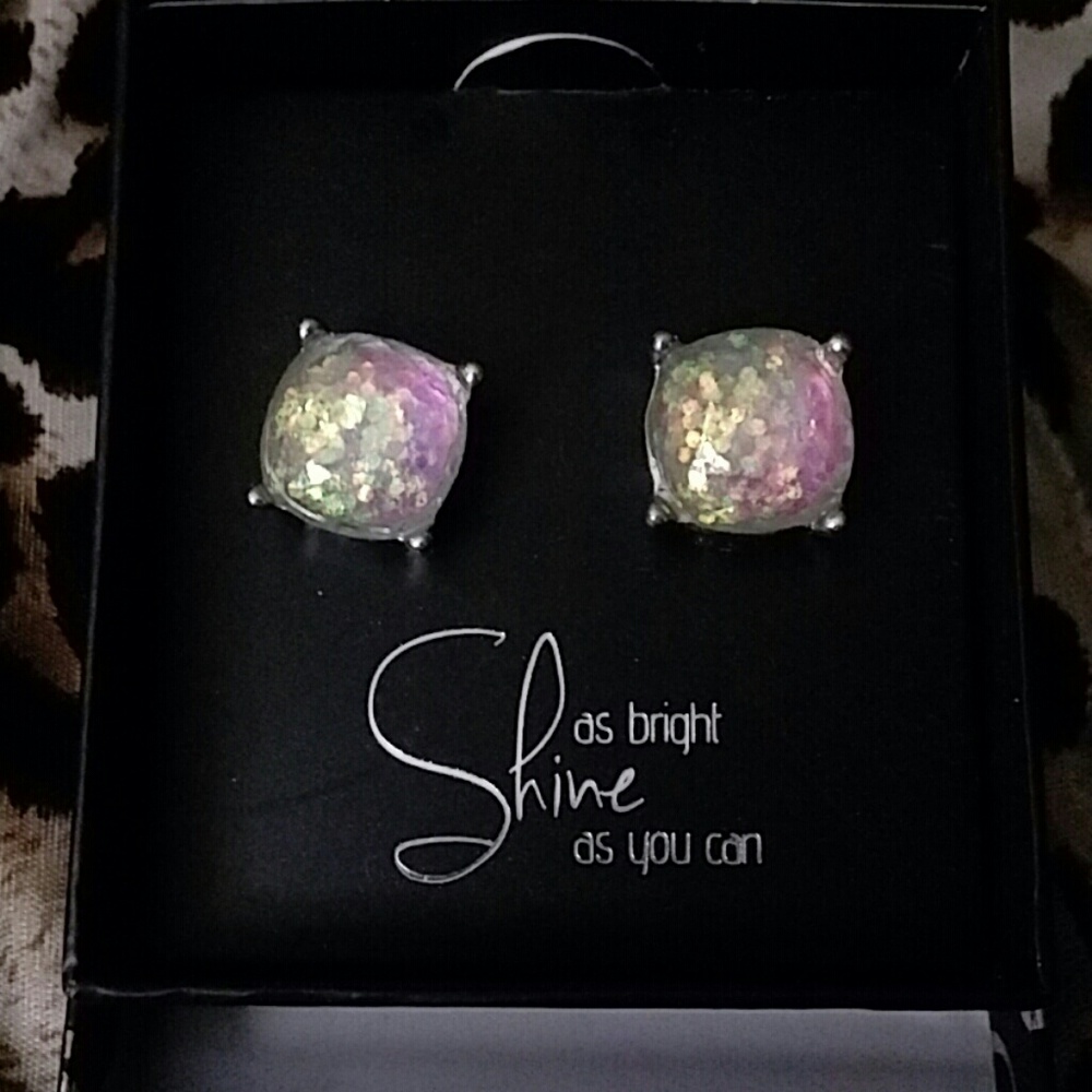 Gold Glitter Faceted Stud Earring Gift Set