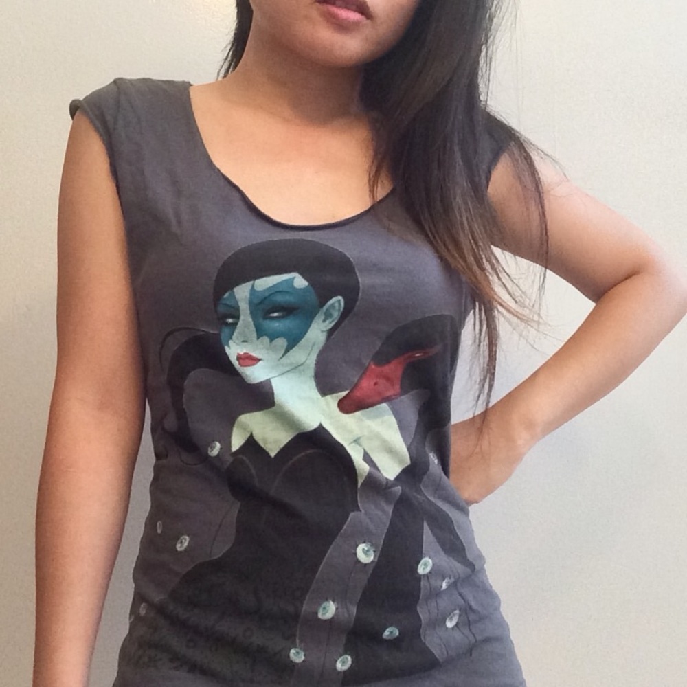 Tara McPherson Off Shoulder Graphic Tank Top