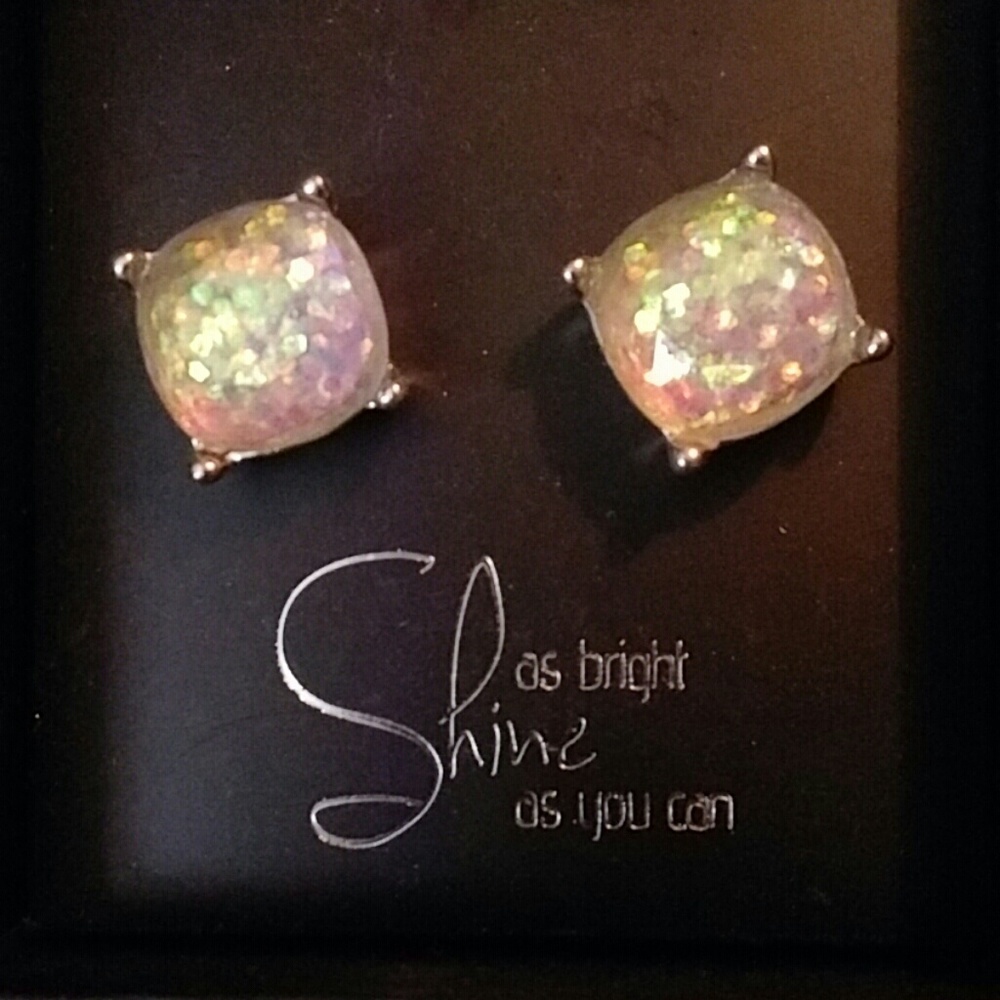Champagne Glitter Faceted Stud Earring Gift Set