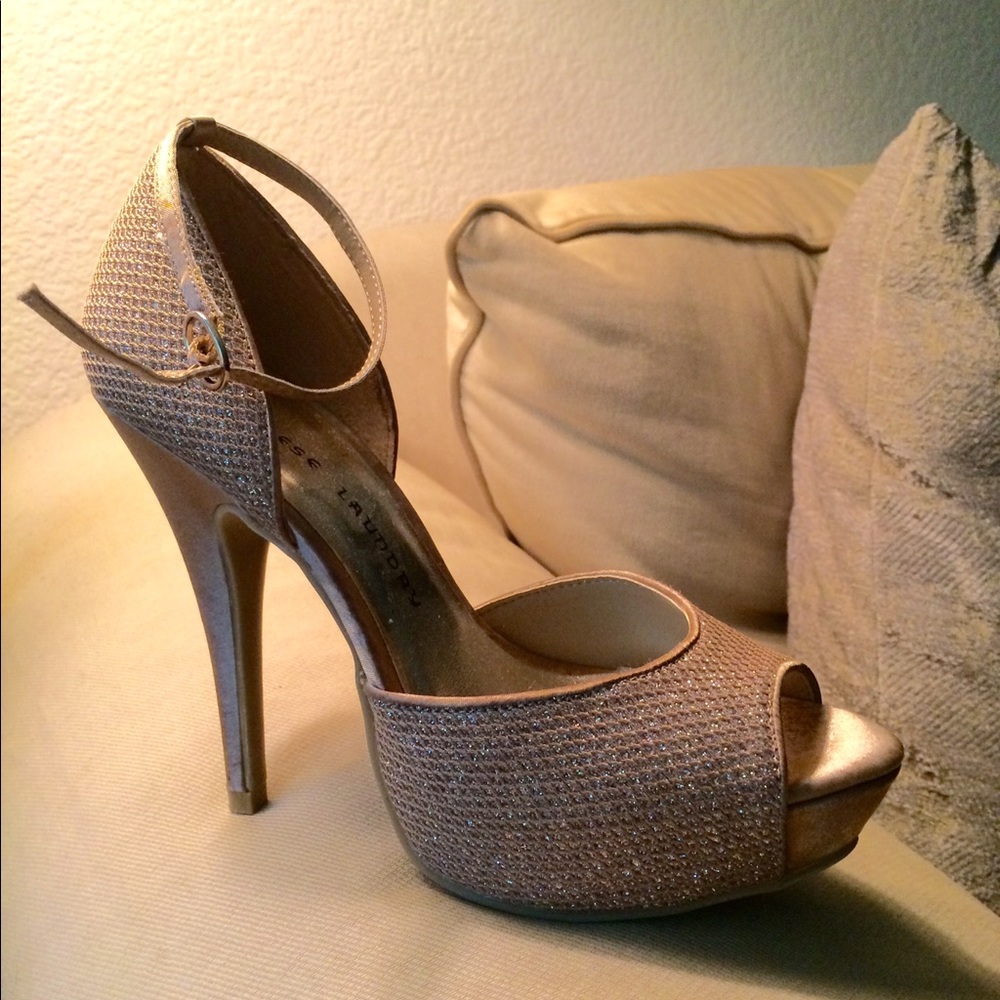Chinese Laundry Champagne Sparkly Heels, 7.5