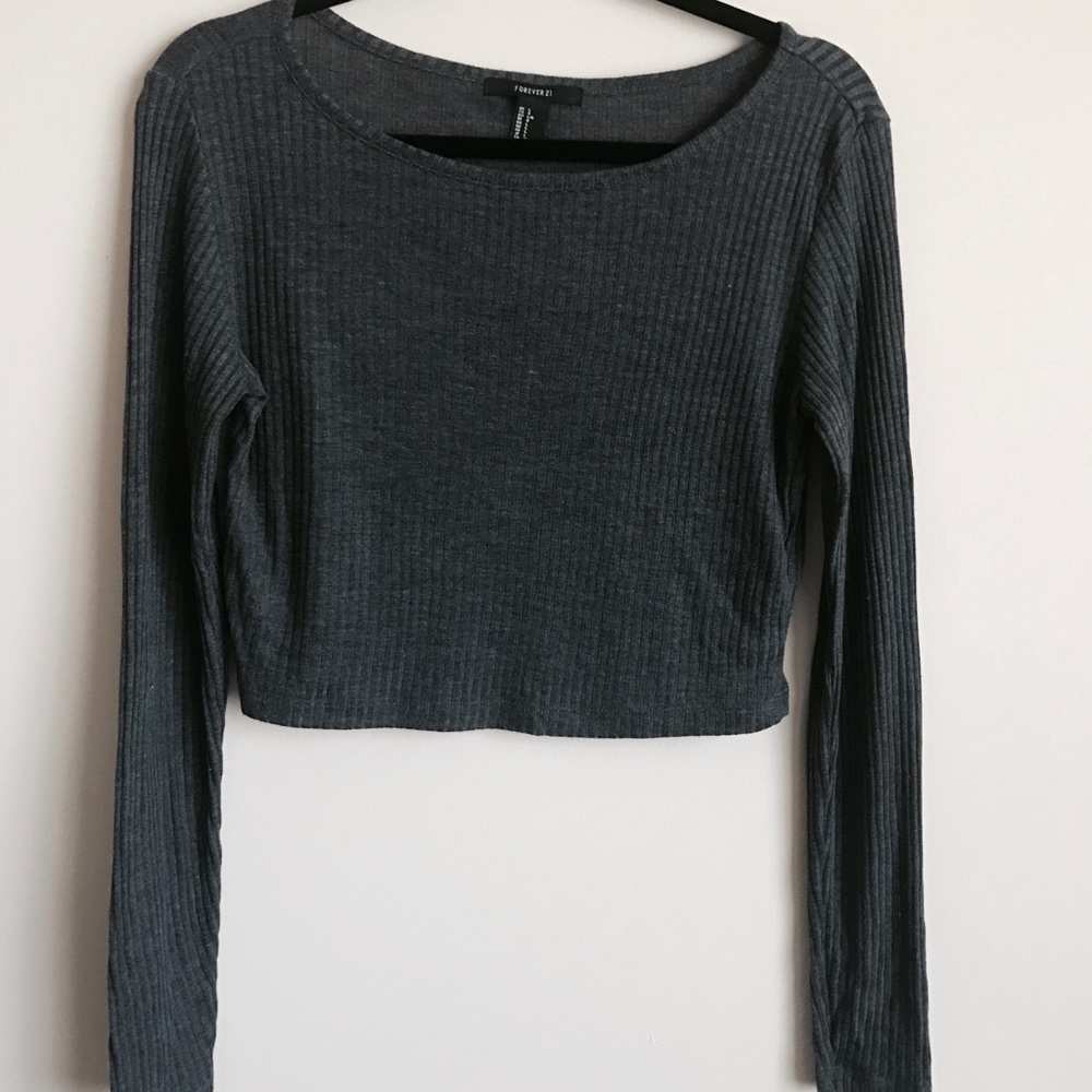 Long sleeve grey crop top