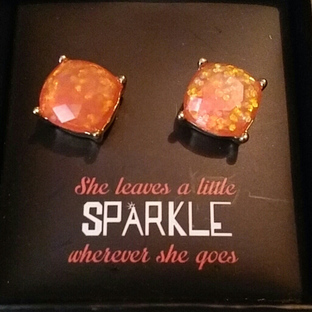 Coral Glitter Faceted Stud Earring Gift Set