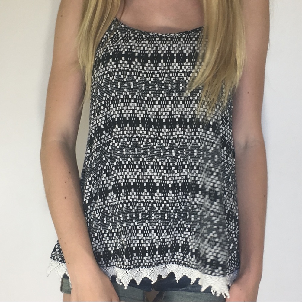 Black and White Crochet Bottom Tank