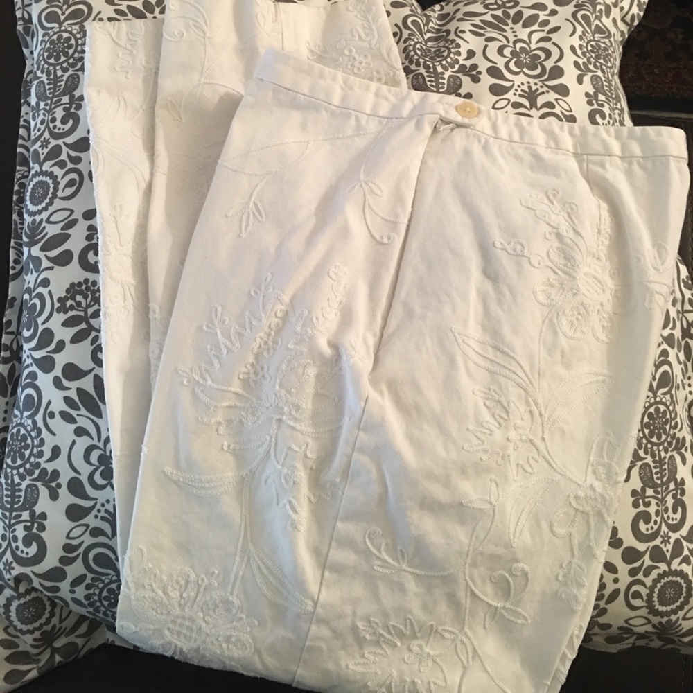 White Embroidered Ralph Lauren Size 12 Pants