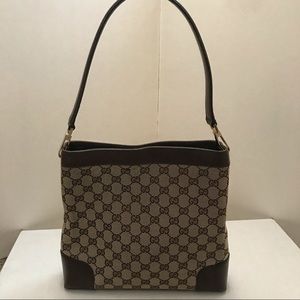 GUCCI GG MONOGRAM CANVAS AND LEATHER SHOULDER BAG