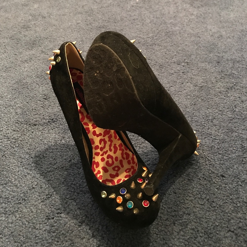 Studded black velvet platforms