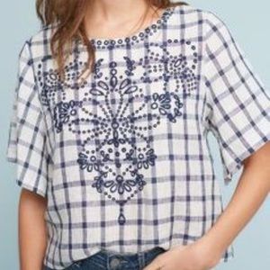 Gingham Embroidered Anthropologie Top