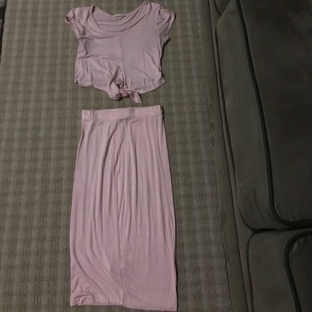 Pink set crop top and cute skirt