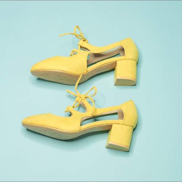 Shoes - Yellow Faux Suede Heel Shoes - Yellow Faux Suede Heel