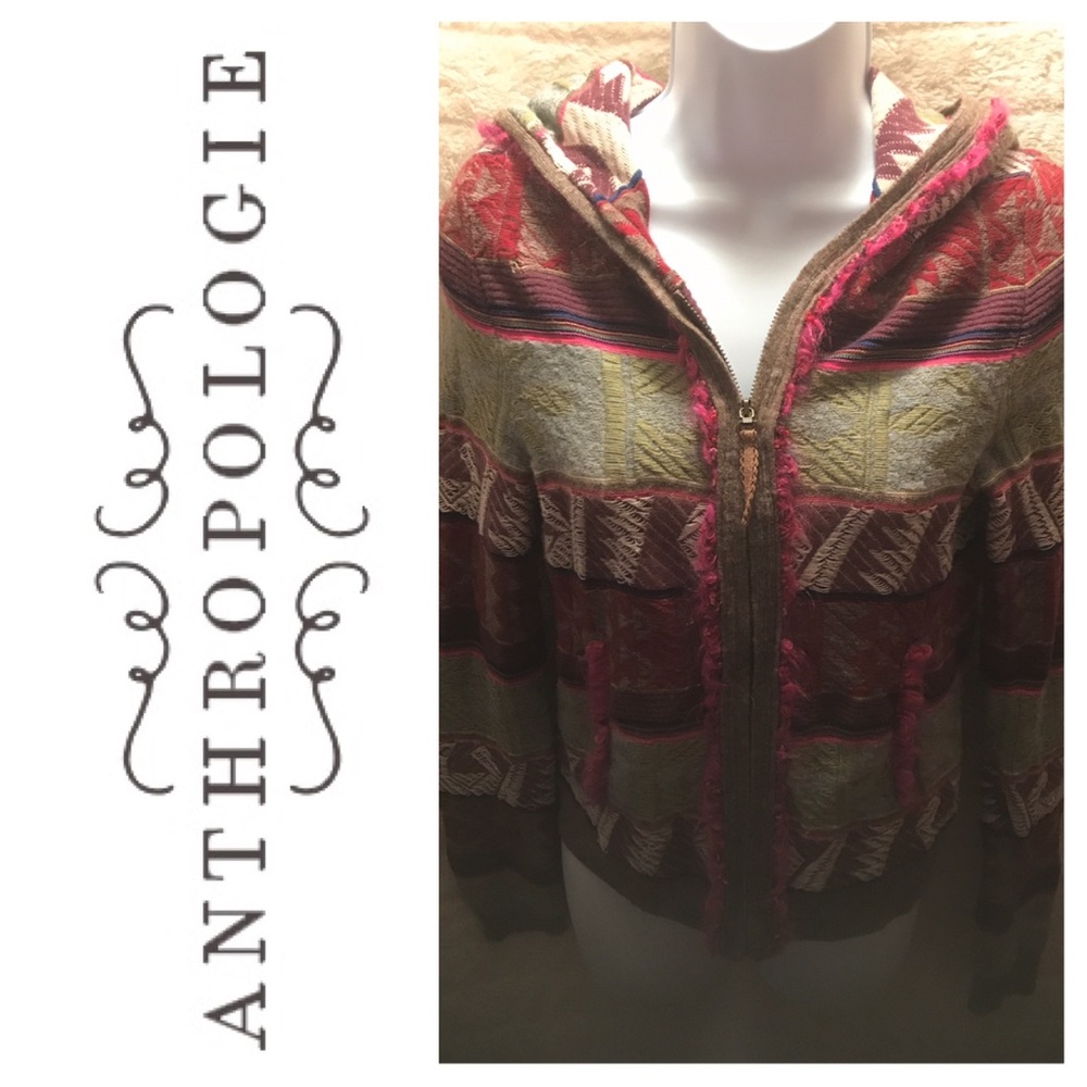Anthropologie MOTH Hooded Zip Knit Sweater Sz S