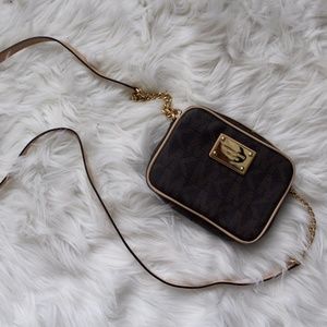 Michael Kors Jet Set Brown MK Logo Cross Body Bag