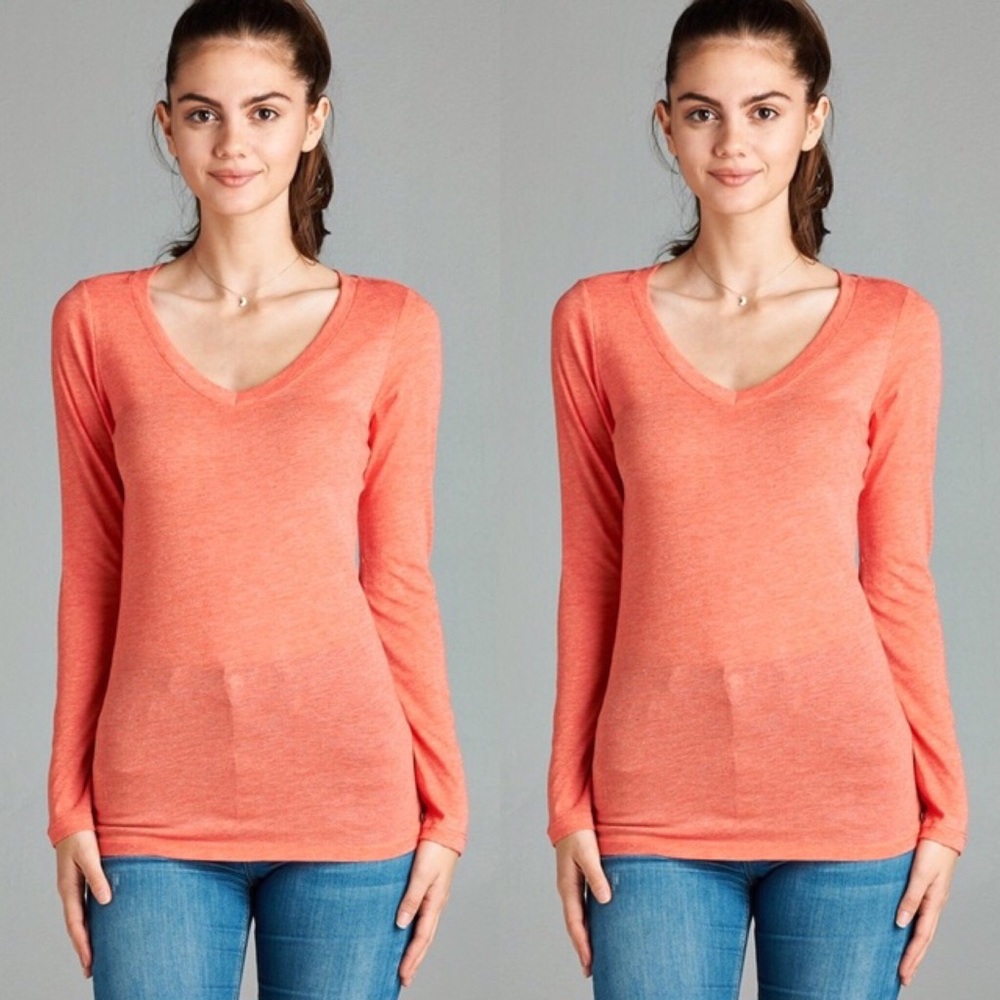Fall Basic V Neck - Coral