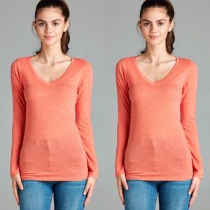Fall Basic V Neck - Coral