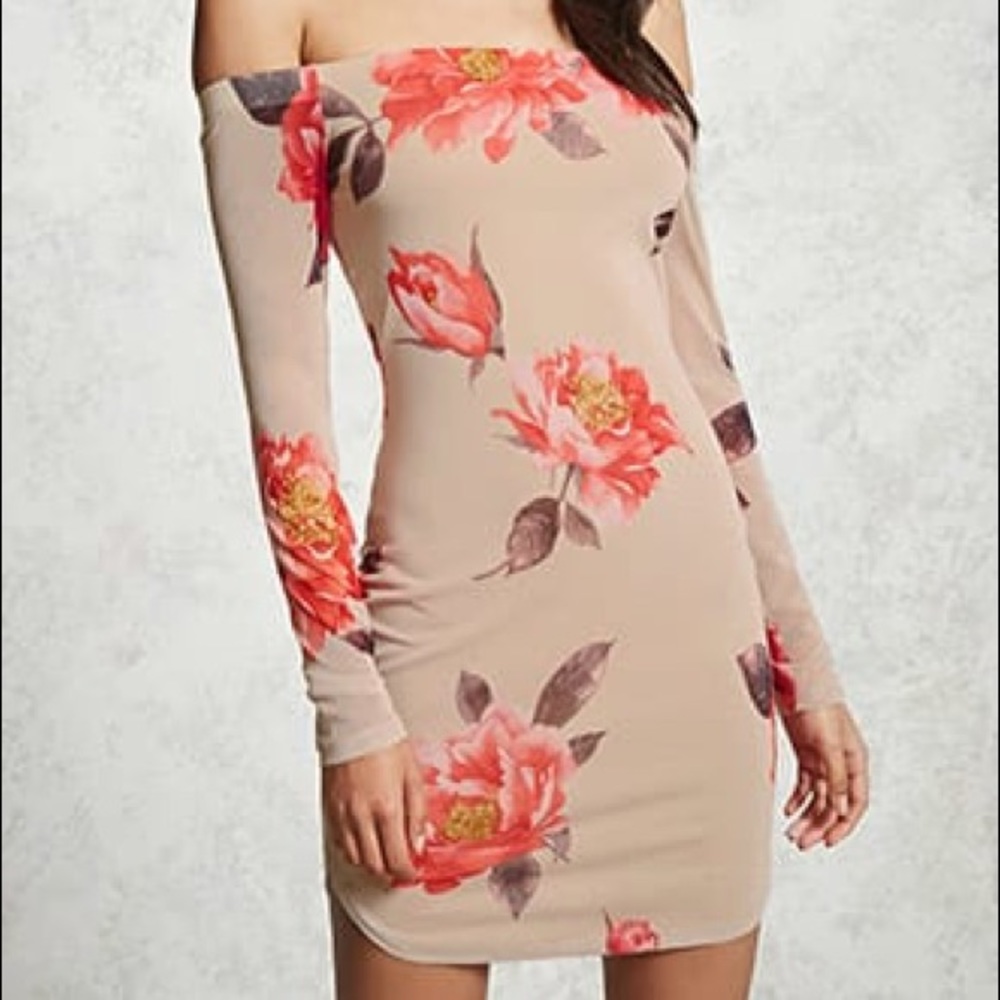 FOREVER 21 Floral midi off the shoulder dress