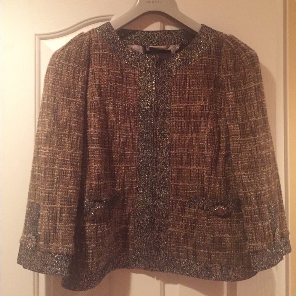 St.John couture jacket Sz.10 brown/gold crystal
