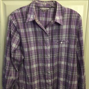 Purple plaid button down shirt