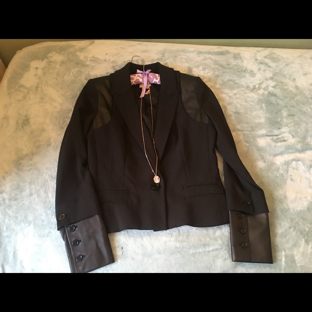 Black blazer with leather trim