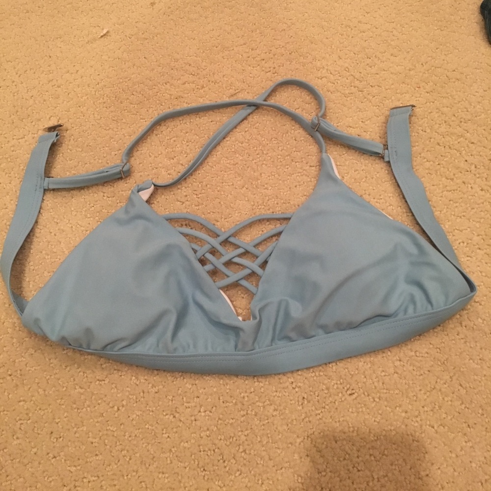 Blue cross-hatch bikini top