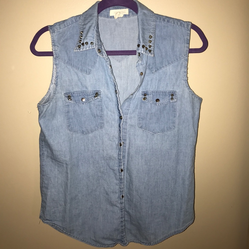 Light denim button down blouse