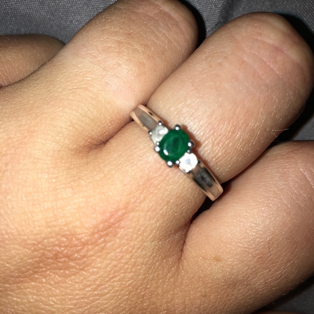 Emerald and Diamond Ring set in Sterling Silver