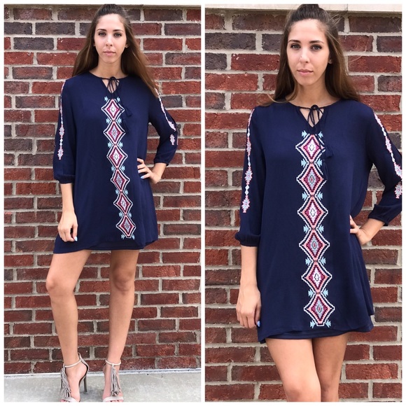 🆕 Navy Boho Embroidered Slip Dress - Picture 2 of 7