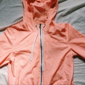 Bright Coral Zip Up Hooded Windbreaker