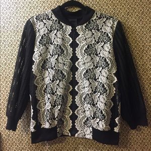 Anna Sui Floral Lace Black Mesh Bomber Jacket