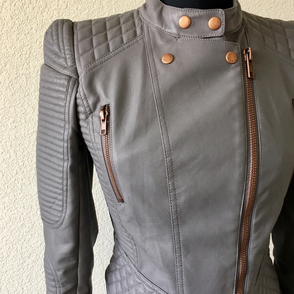 Asos Women's Faux Gray Leather Jacket w/ Rose Gold