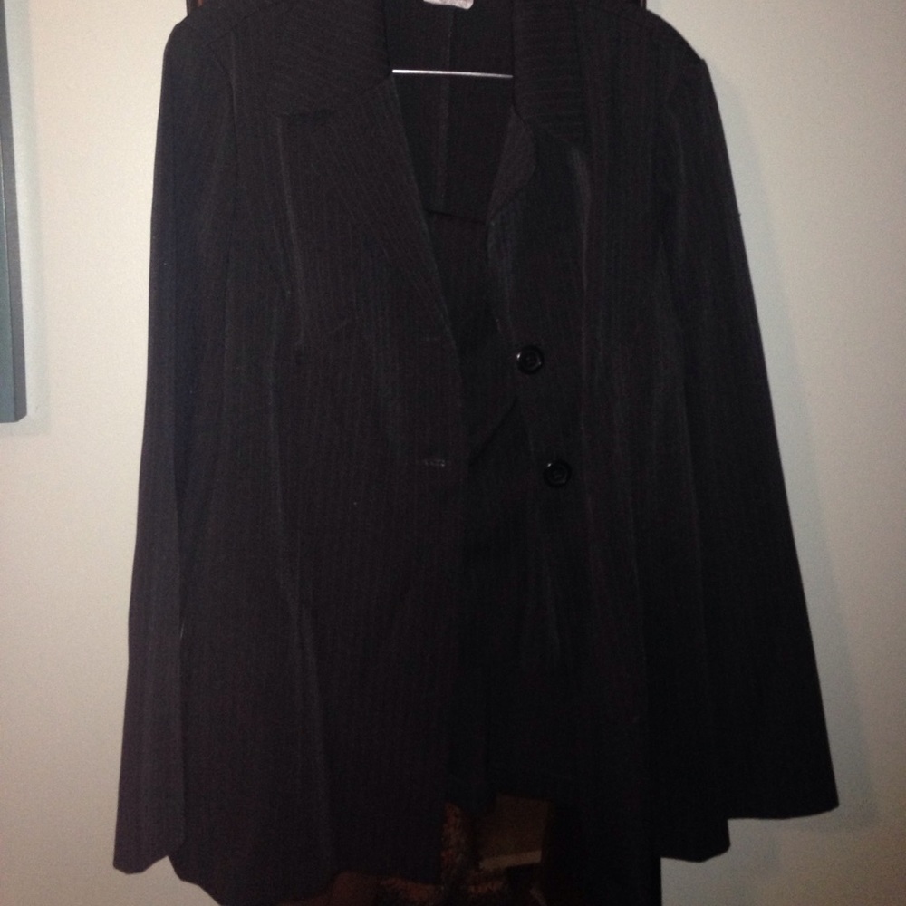 Black textured stripe dress pant suit.