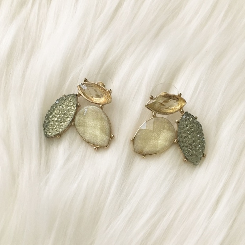 Cream/Gold/Blue Earrings - Picture 2 of 4