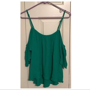 Green cold shoulder top