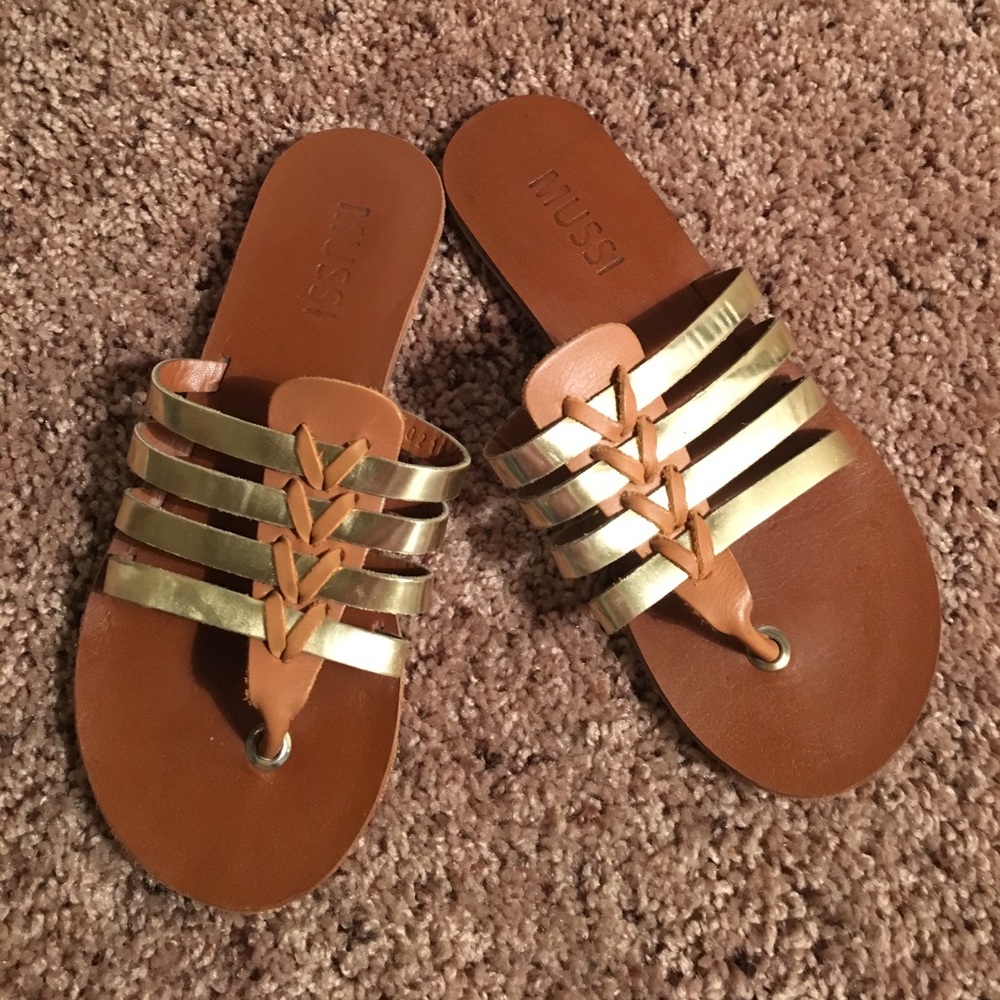 Brown and gold leather sandals