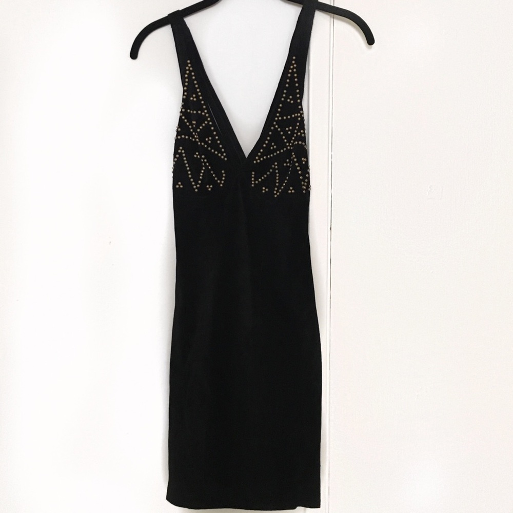 Gold stud suede black dress / vintage