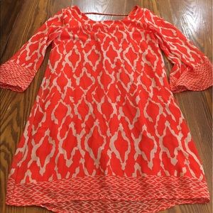 Orange/Cream Bell Sleeve Dress