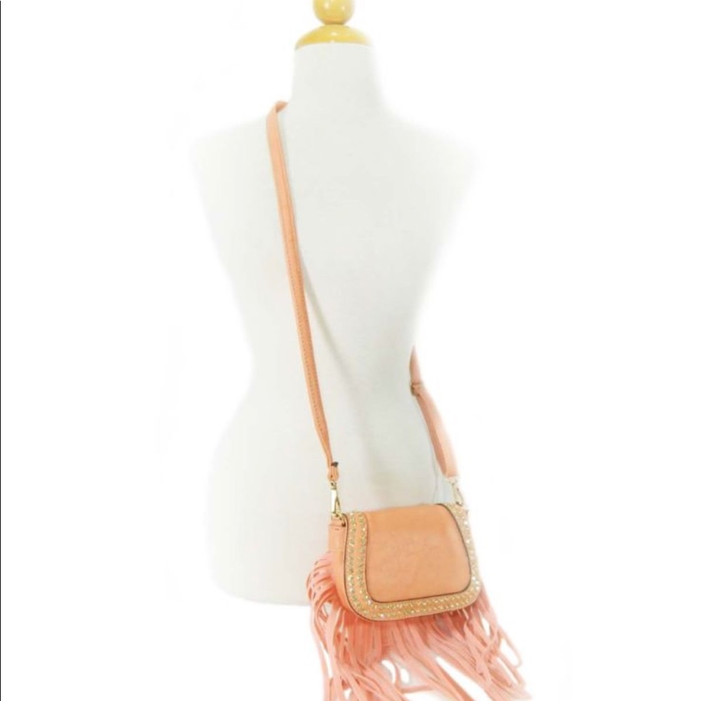 Brand New. Mini Pink Messenger Bag with Fringe - Picture 3 of 5
