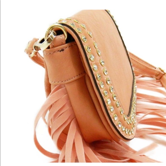 Brand New. Mini Pink Messenger Bag with Fringe - Picture 2 of 5