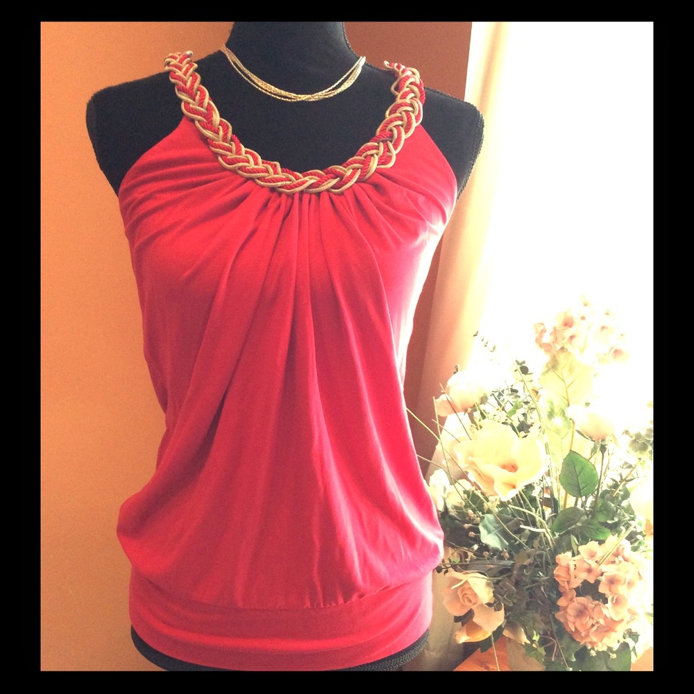 💕WHBM Elegant Pink Tank w/ Gold💕
