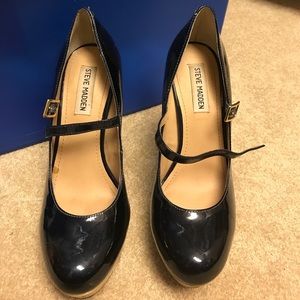 Navy and nude platform Mary Janes