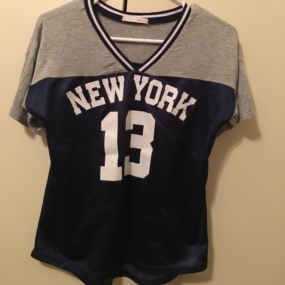 Sheer Mesh V-Neck Varsity Shirt