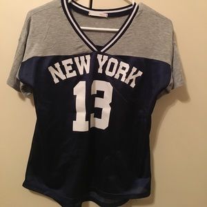 Sheer Mesh V-Neck Varsity Shirt