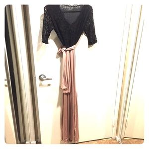 black lace and tan maxi dress