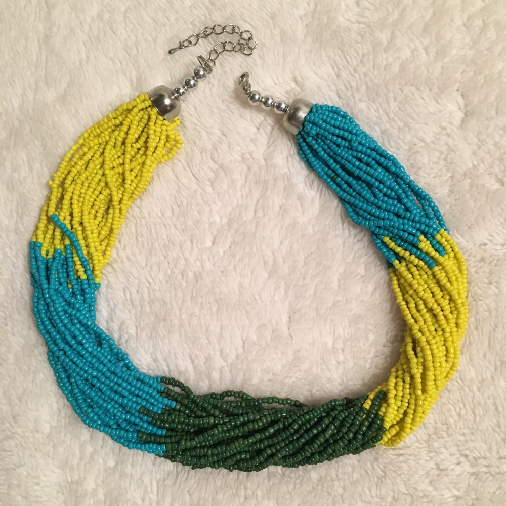Blue yellow and green needed necklace