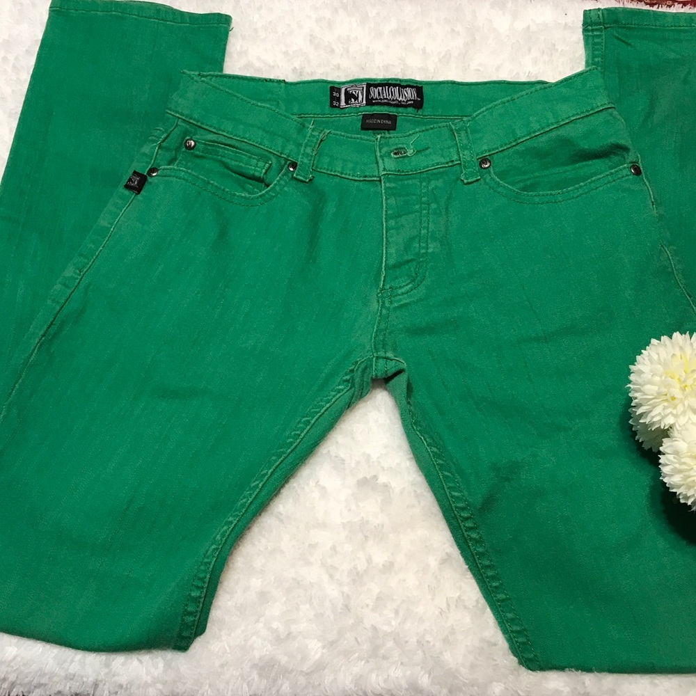 Social Collision Green Button Fly Jeans Sz W30/L32