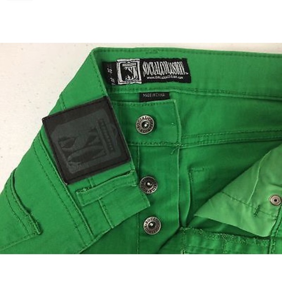 Social Collision Green Button Fly Jeans Sz W30/L32 - Picture 7 of 8